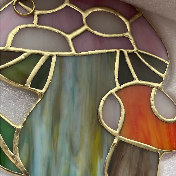 Natural Life - Stained Glass Suncatcher Window Hanging Gold Pink Orange Mushroom - Picture 5 of 5